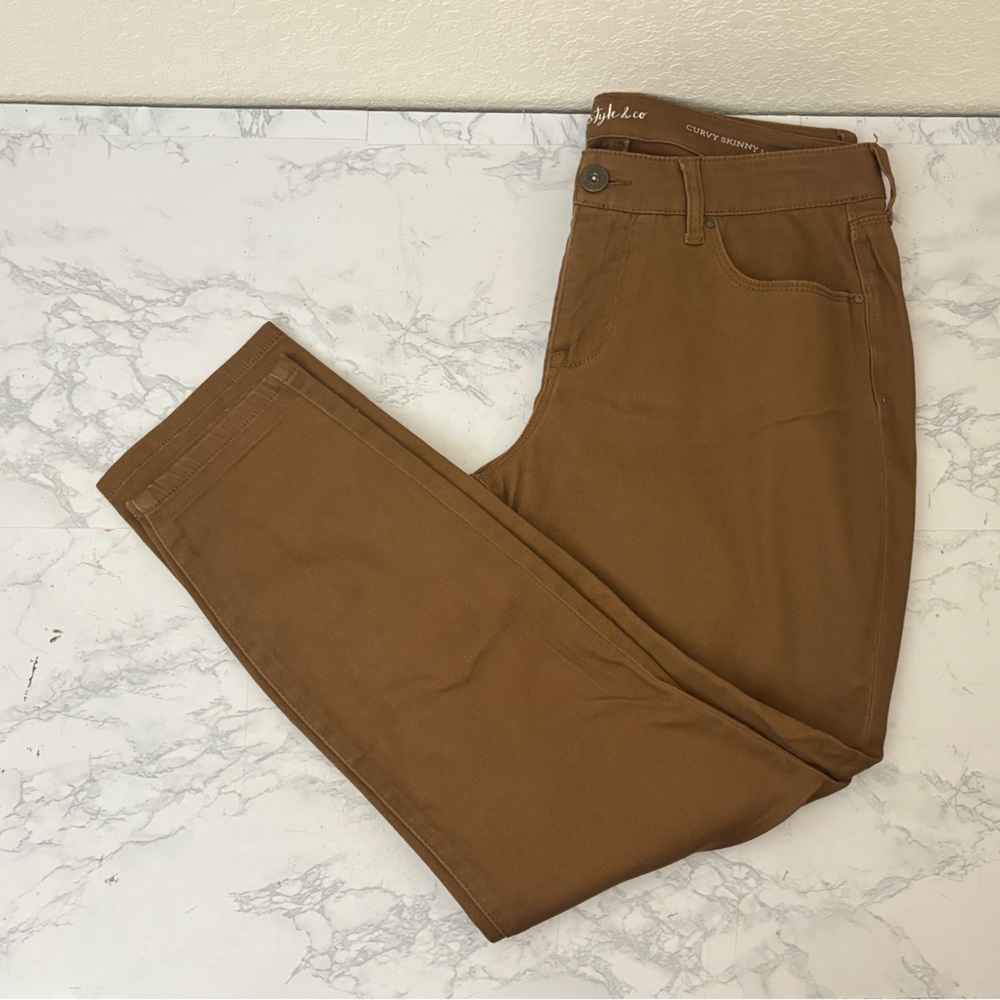 Style & Co Denim Jeans Sz 8P Petite Curvy Skinny Leg Stretch Brown Soft